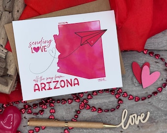 Arizona, Carte de correspondance de A à Z, Amour de A à Z, Envoi d'amour de l'état de A à Z, Carte de visite pour toutes les occasions avec avion en papier, Aquarelle numérique originale, Fête des Mères