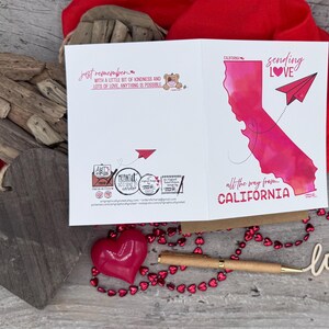 Carte de correspondance de Californie, amour de la Californie, envoi d'amour depuis l'état de Californie, carte de visite unique avec avion en papier, fête des mères aquarelle numérique originale image 5