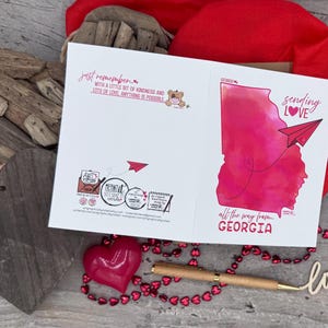 Carte de correspondance de Géorgie, GA Love, envoi d'amour depuis l'état GA, carte de visite pour toutes les occasions avec avion en papier, aquarelle numérique originale GA fête des mères image 6