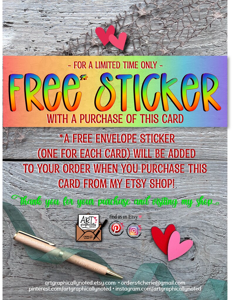 For a limited time only : Free envelope sticker with the purchase of this card