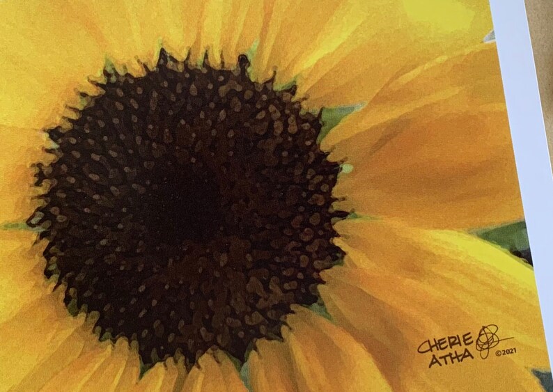 Carte de correspondance tournesol, oeuvre d'art et photographie originales, intérieur vierge, cadeau d'été de papeterie, cadeau jardinière, effet aquarelle numérique image 3