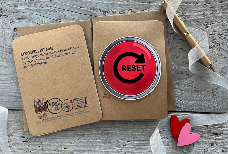 The back and front of the reset button card