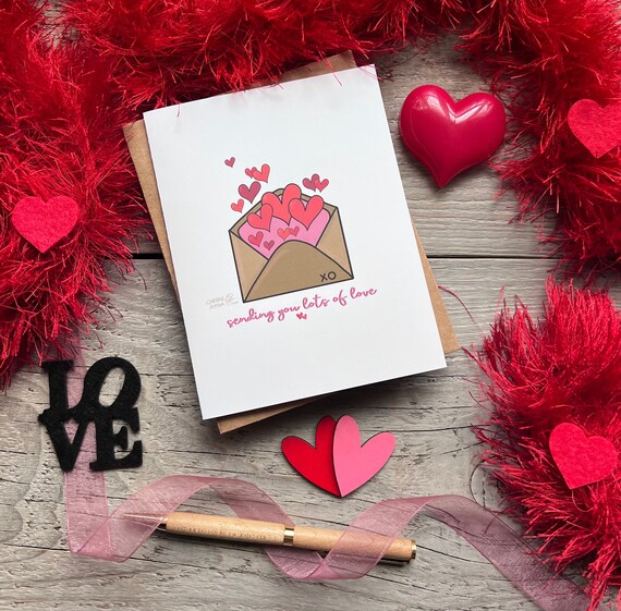 Valentine Love Note Card, Hand-drawn Original Art, Red and Pink