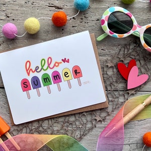 Carte de correspondance Hello Summer avec des sucettes glacées aux couleurs vives, papeterie cadeau d'été mignonne fantaisiste faite à la main à partir d'oeuvres d'art originales dessinées à la main image 6