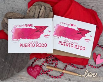 Porto Rico, carte de correspondance pour les relations publiques, amour pour les relations publiques, envoi d'amour depuis les relations publiques, carte pour toutes les occasions avec avion en papier, aquarelle numérique originale, fête des mères