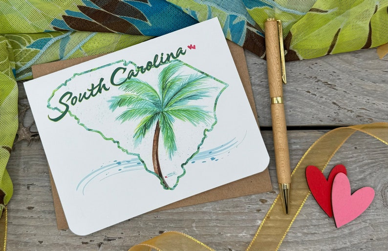 Beautiful hand drawn, hand painted, hand made SC note card.