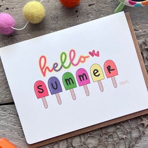 Carte de correspondance Hello Summer avec des sucettes glacées aux couleurs vives, papeterie cadeau d'été mignonne fantaisiste faite à la main à partir d'oeuvres d'art originales dessinées à la main image 1