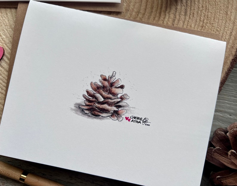 Carte de correspondance minimaliste pomme de pin_Set of 2_Blank Stationery Grandpa Chic Winter Pine_Everyday Find_Original peint Watercolor_Christmas Pine image 5