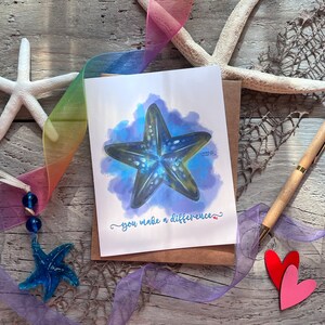 Carte étoile de mer avec l'histoire des étoiles de mer sur le fait de faire une différence, art original dessiné à la main aquarelle numérique inspiré de l'océan, cadeau pour amoureux de la plage image 5