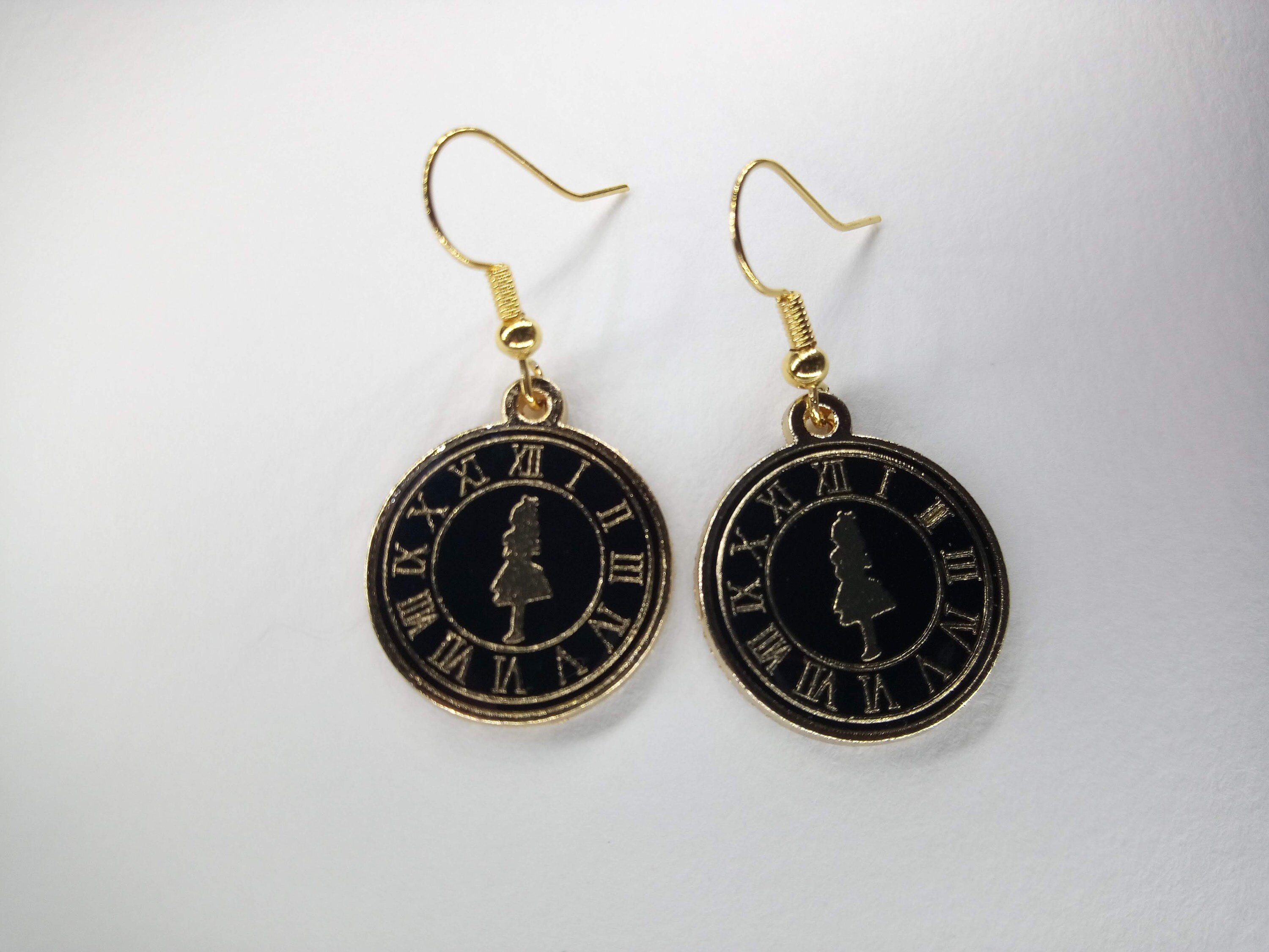 Alice in wonderland clock earrings Etsy