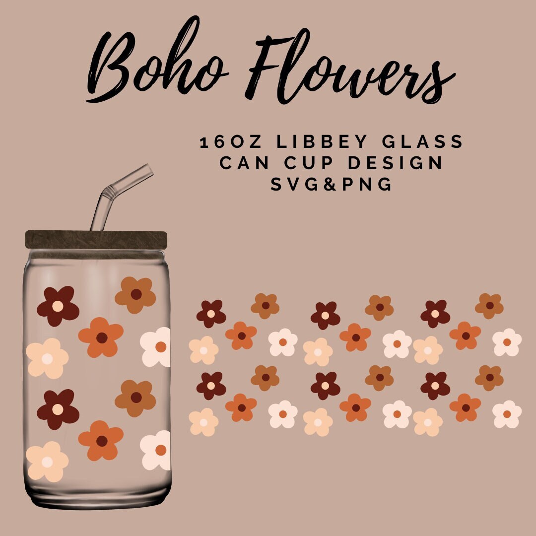 Boho Flowers Digital Design for 16oz Libbey Glass Can Cup-svg&png - Etsy