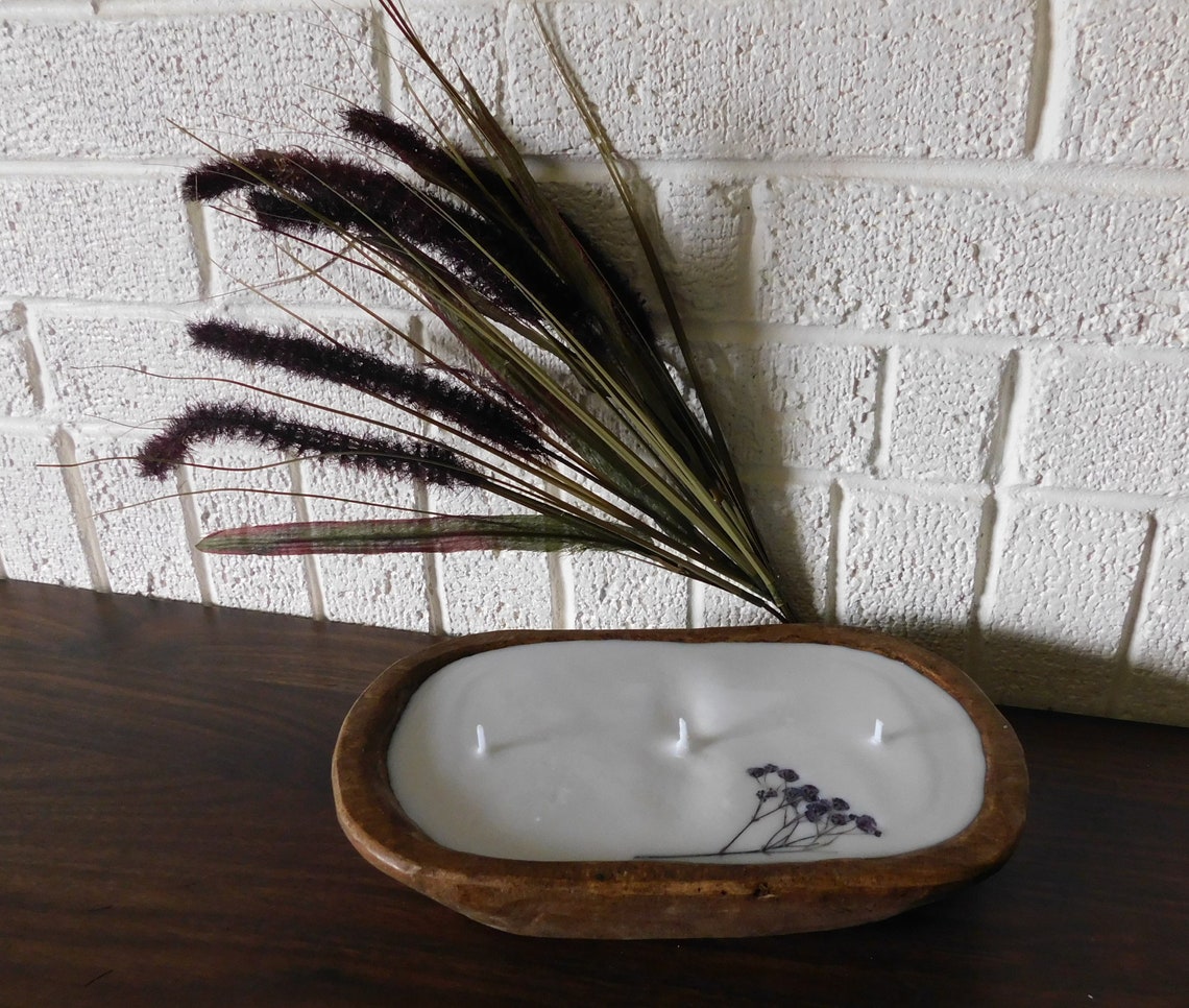Dough Bowl Soy Wax Candle/Lavender/Dried Flowers Etsy