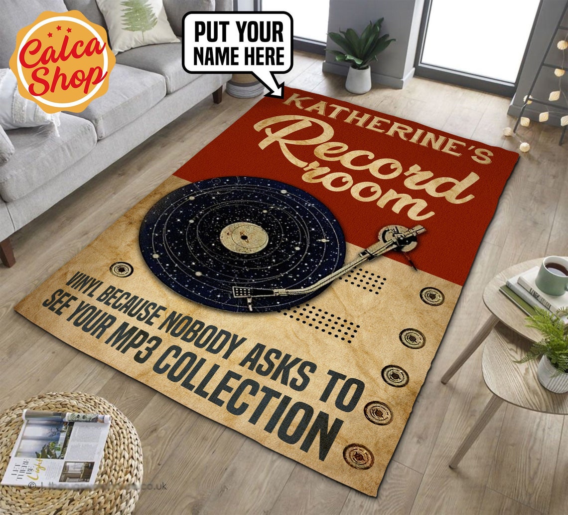 Personalized recording studio rug vinyl disc collector room Etsy