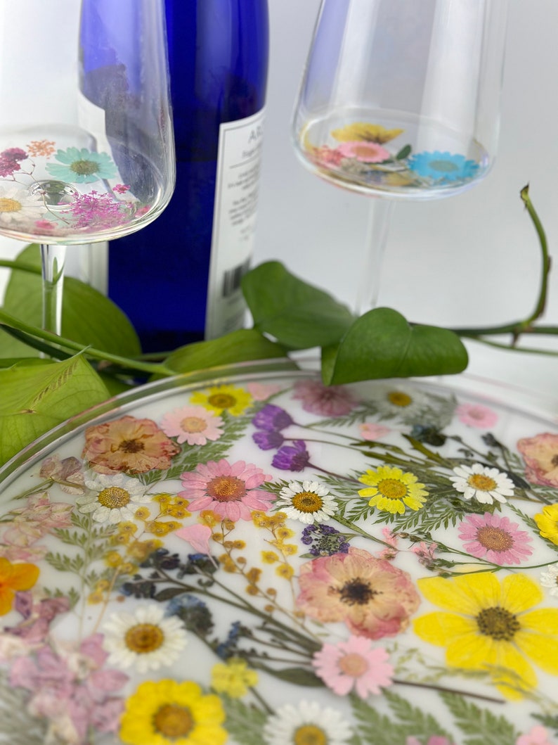 12inch Floral Round Acrylic Lazysusan Tray Adorned With Real Etsy