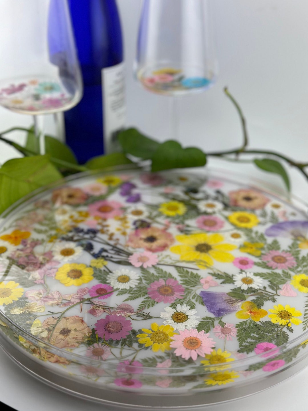 12inch Round Acrylic Lazysusan Tray Adorned With Real Etsy