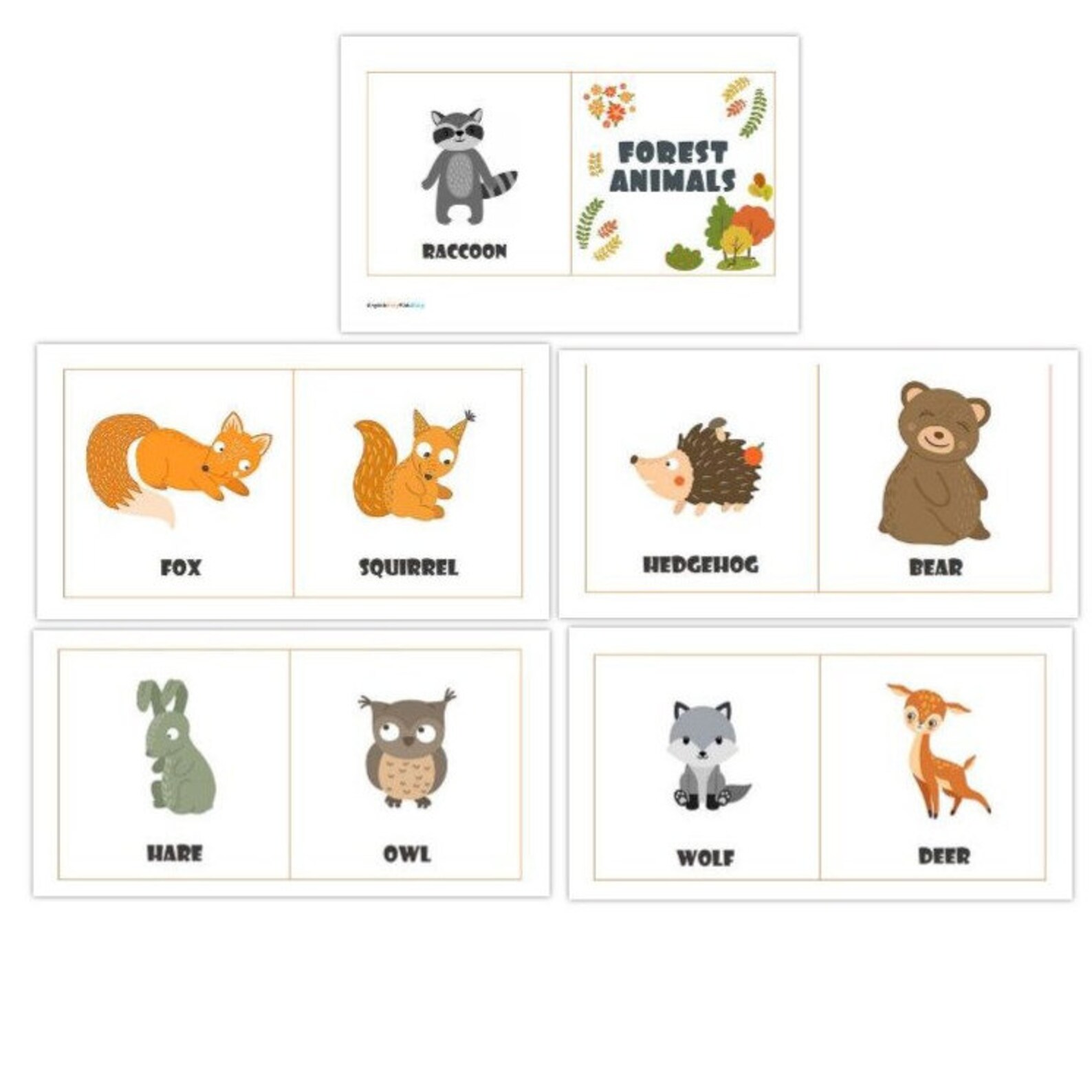 Cute Forest Animals Cards for kids printable PDF files | Etsy