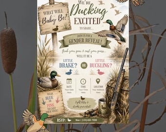 Invitación para revelar el sexo del bebé con temática de caza de patos: diseño de patos, editable (descarga digital)
