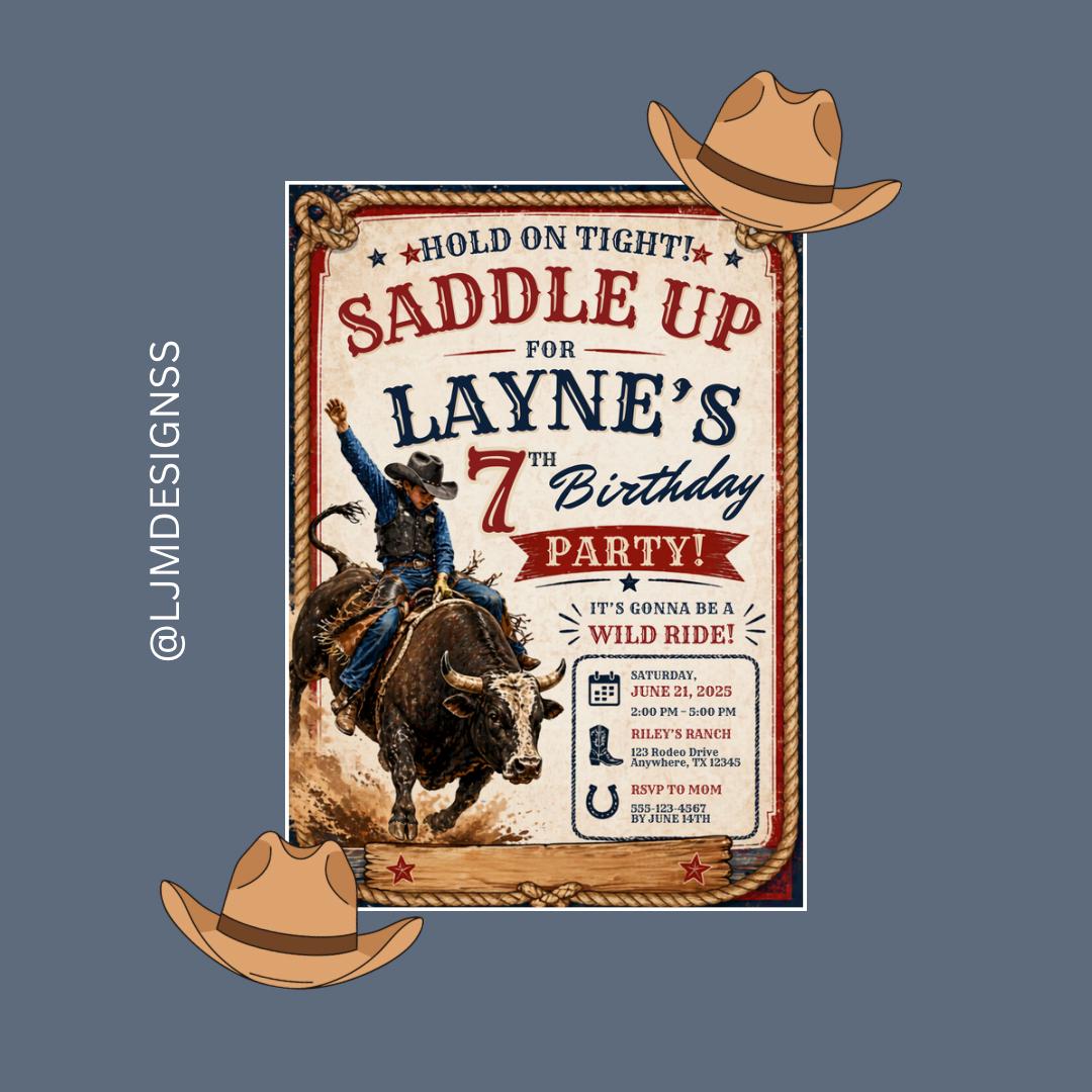 Bull Rider Invitation Rodeo Birthday Invitation: Bullriding Theme, Editable (digital Download ...