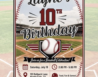 Invitación de cumpleaños con temática de béisbol: diseño editable (descarga digital)