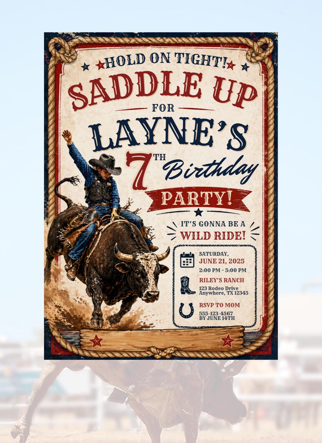 Bull Rider Invitation Rodeo Birthday Invitation: Bullriding Theme, Editable (digital Download ...