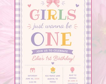 Las niñas de colores pastel solo quieren cumplir un año - Invitación de cumpleaños para el primer cumpleaños