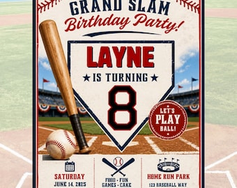 Invitación de cumpleaños con temática de béisbol: diseño editable (descarga digital)