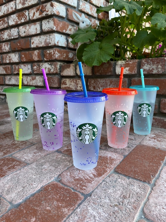 Set of 5 Confetti Color Changing Kids Cups with Colored Lids and