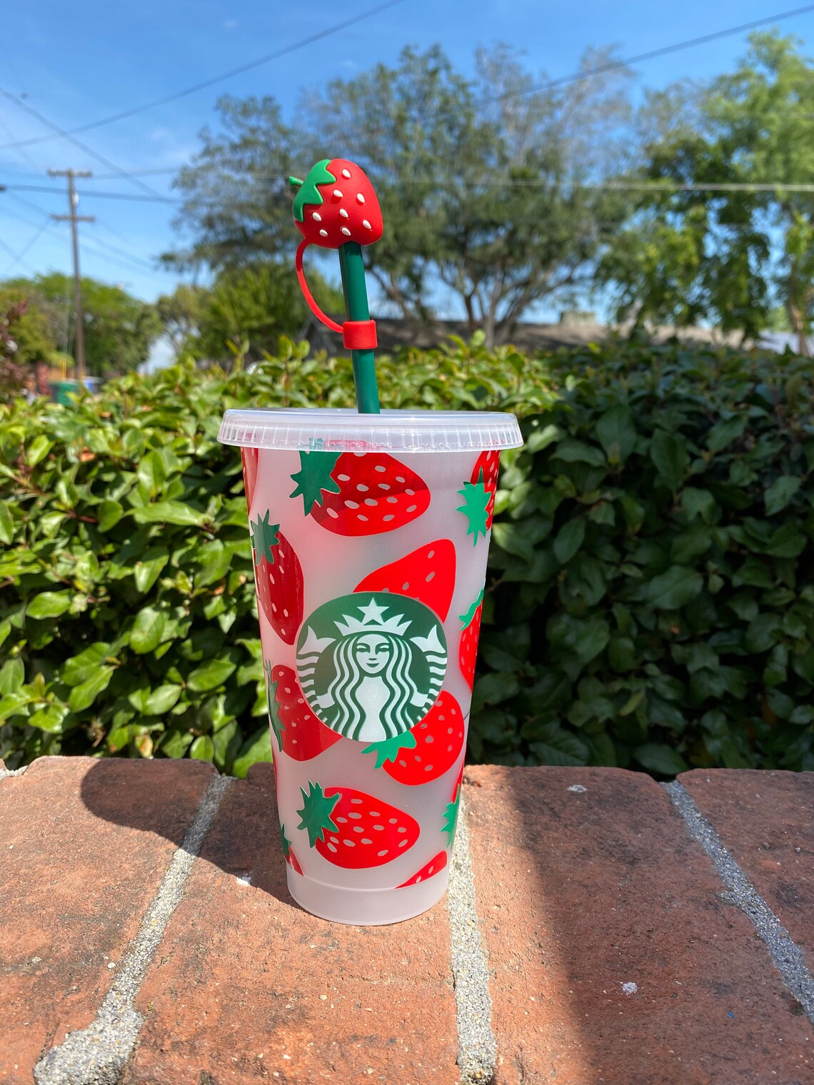 Strawberry Starbucks Cup With Straw Topper Etsy