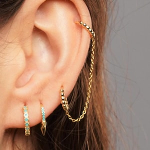 double piercing earring | affordable drop chain earrings | chain connected hoop earrings | hypoallergenic hoop earrings