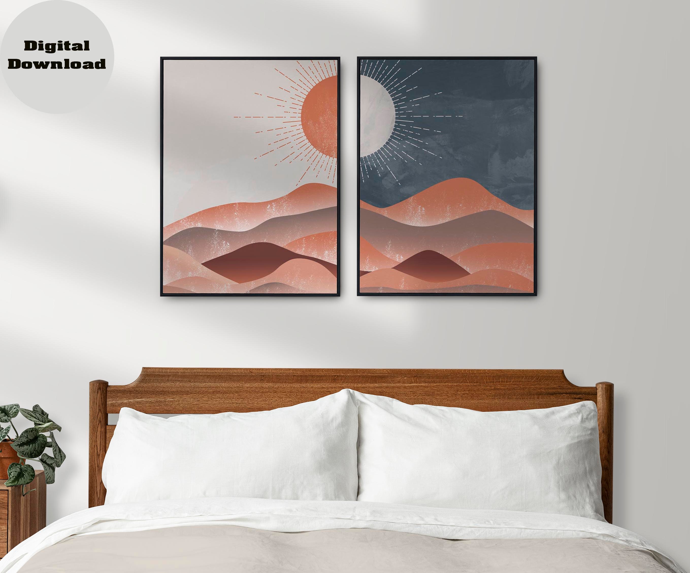 Sun and Moon Wall Art Set of 2, Boho Desert Poster, Day and Night ...