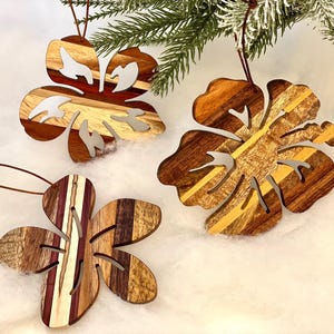 Hawaiian Flower Ornaments Handmade Wooden Plumeria Hibiscus Island Tropical Hawaii