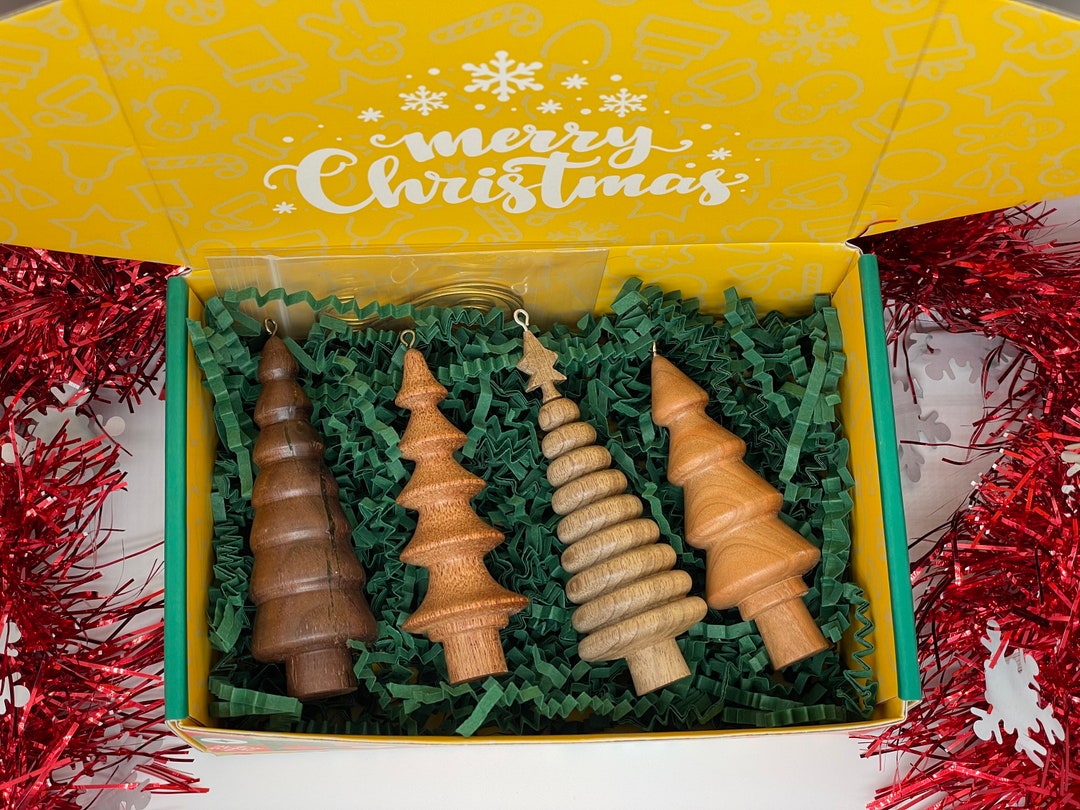 Hand Turned Christmas Tree Ornament Set of 4 Gift Box Etsy