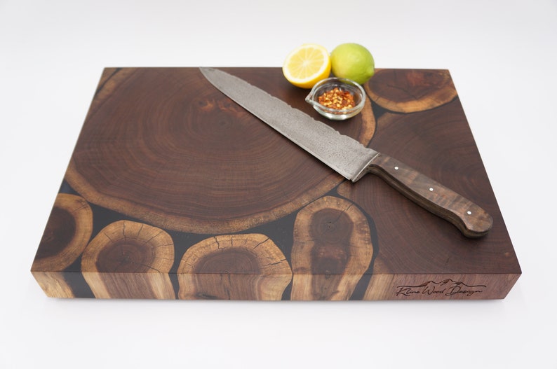 Large Walnut With Black Epoxy End Grain Cutting Board Bread Etsy