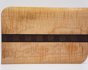 Handmade Cutting Board Flame Maple with Ebony, Purple Heart and Walnut; Bread Board, Cheese Board, Charcuterie Board