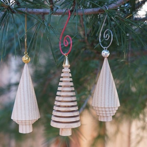 Hand Turned Wood Christmas Tree Ornaments Set of 3 image 1