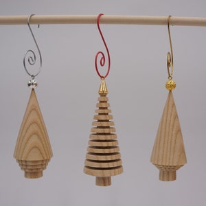 Hand Turned Wood Christmas Tree Ornaments Set of 3 image 2