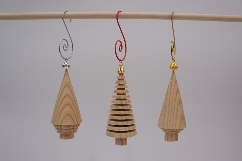 Hand Turned Wood Christmas Tree Ornaments Set of 3 image 2