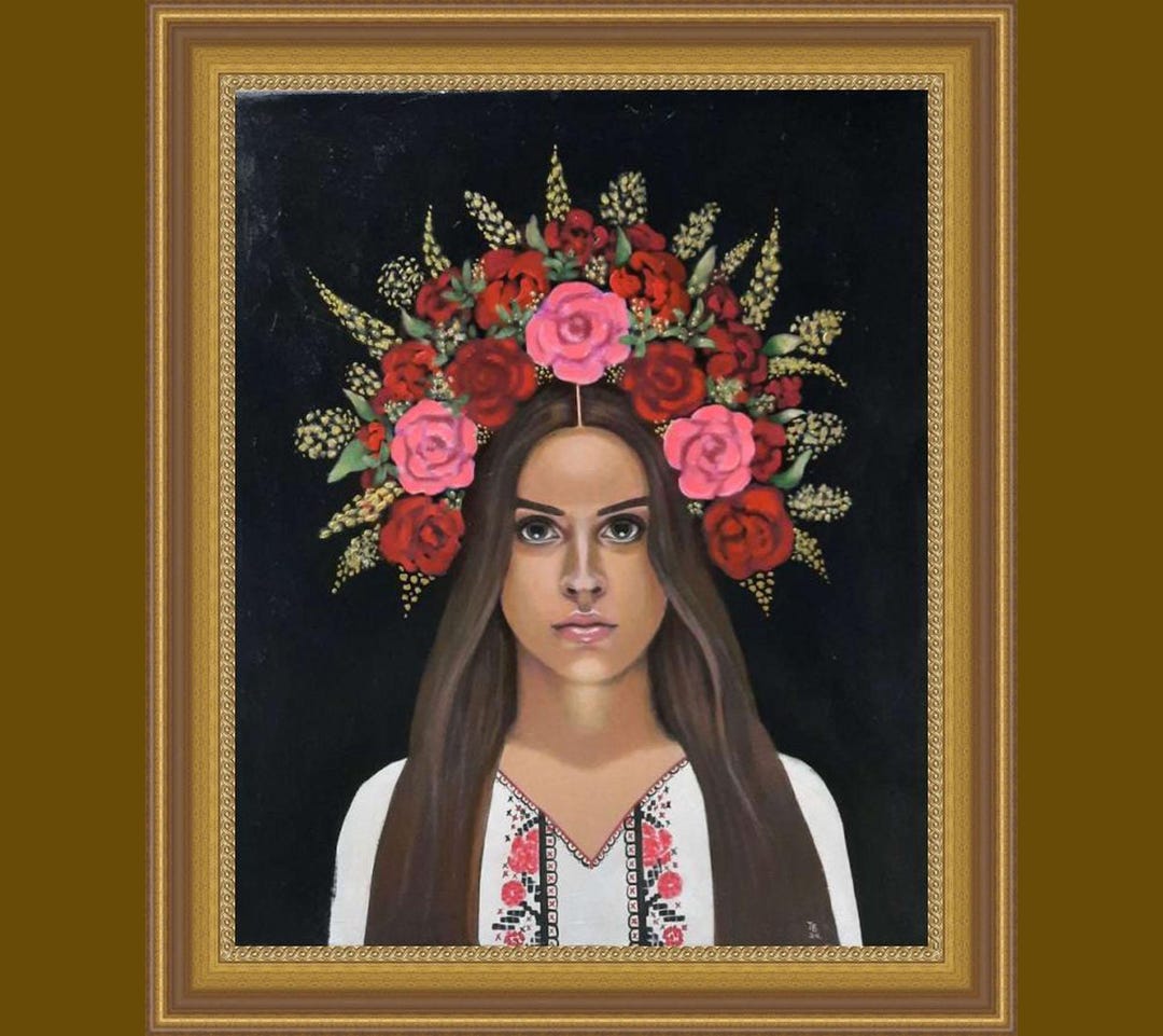 Ukrainian Woman Artworks Portrait Flowers Girl Original Painting Folk ...