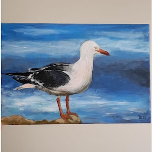 Möwen am Meer Original Kunstwerk Landschaft Malerei Küste Vögel Möwen Gemälde Meerlandschaft 11.5 * mal 20 * von BatychkovaArt
