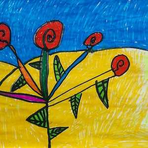 Child's Flower Acrylic Painting, Ukrainian Art (Digital File)