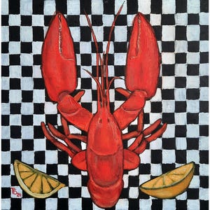 Lobster Painting: Original Acrylic Seafood Still Life, 12x12