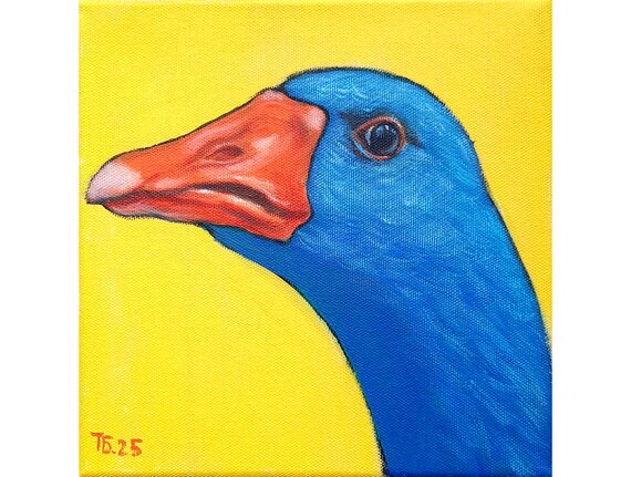 Goose Painting Blue Goose Original Artwork Ukrainian Goose Art Goose Portray Bird Painting Small Painting Ukrainian Shop 8 x 8 inches
