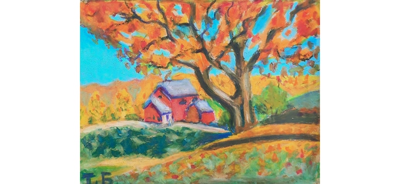 Vermont Painting Original Art お待たせ, Autumn Landscape Acrylic Painting