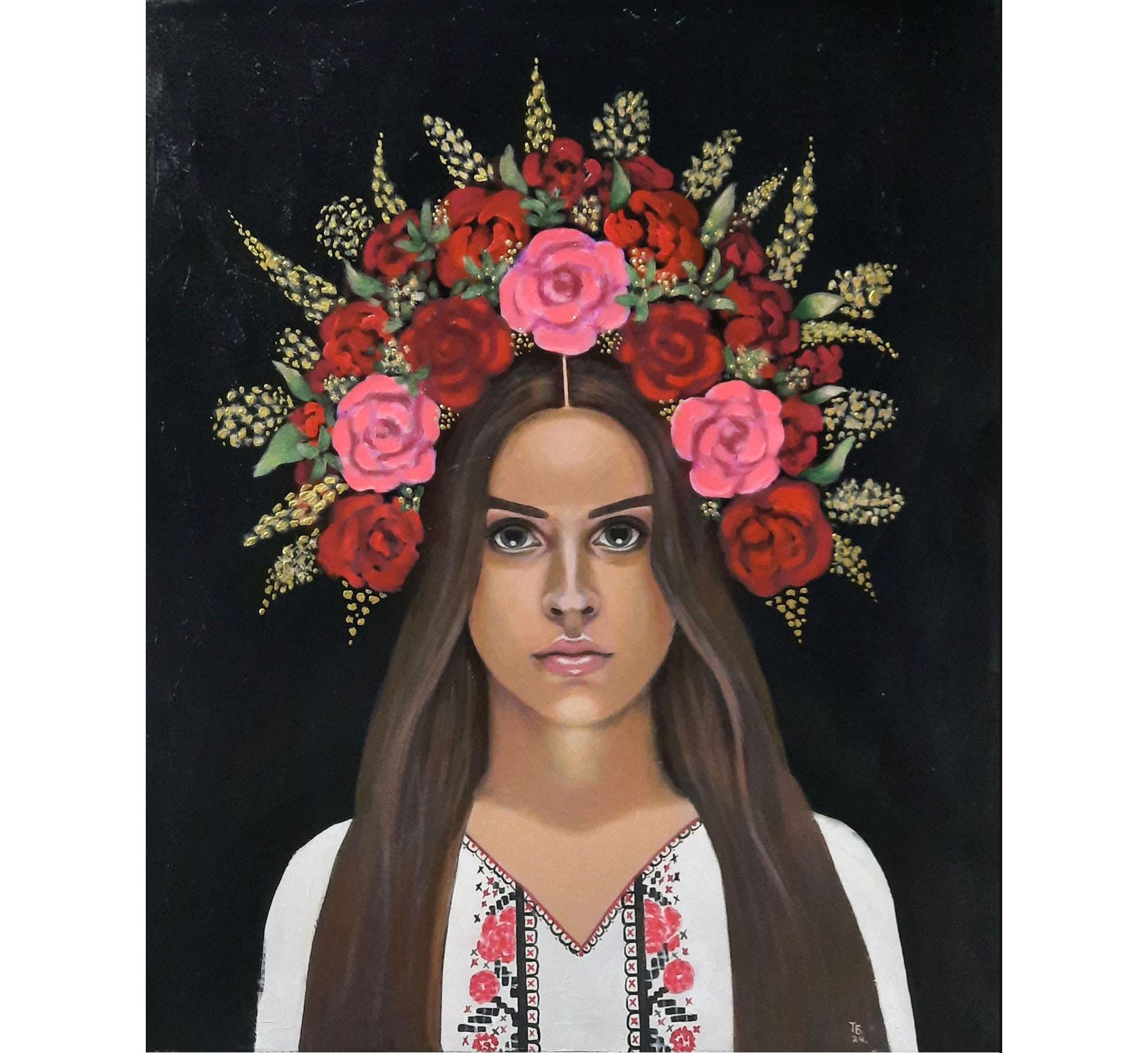 Ukrainian Woman Artworks Portrait Flowers Girl Original Painting Folk ...