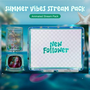 Paquete de transmisión animada de Twitch Summer Vibes - Playa azul limpia y minimalista - Pantallas animadas sin costuras