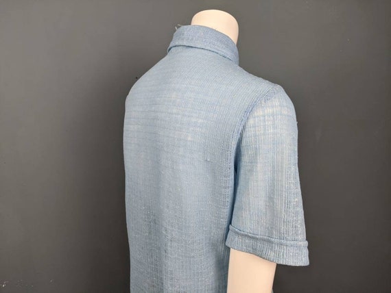 Vintage 70s Silk Mix Shirt/Dagger Collar/Blue Shi… - image 9