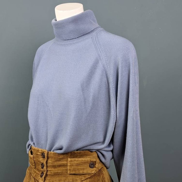 Vintage 70s Turtle Neck Sweater/Pullover/Vintage Clothing/Men's Jumper/Womens Clothes/70s Clothes/Blue Jumper/80s Polo Neck Jumper/Roll Neck