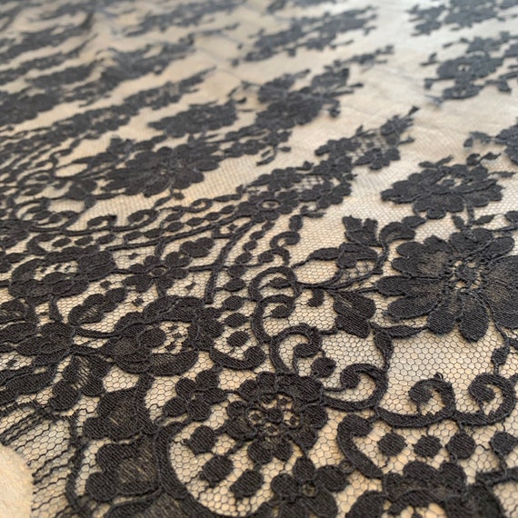French Leavers Lace Fabric LOUISE Haute Couture 90cm Black or Blue