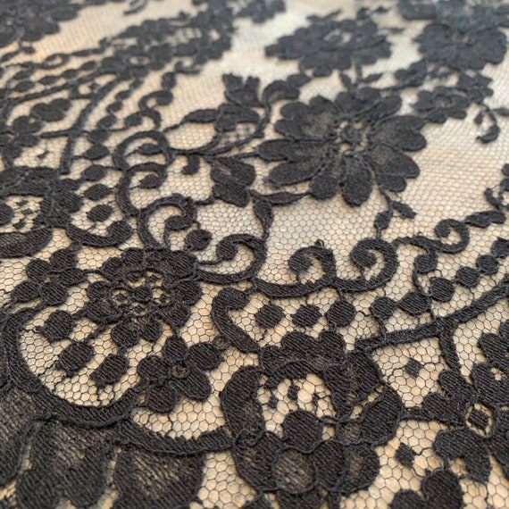 French Leavers Lace Fabric LOUISE Haute Couture 90cm Black or Blue Calais  Lace 