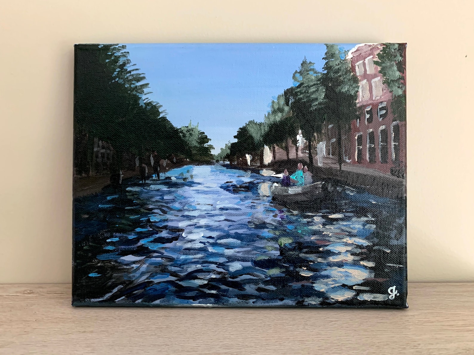 Amsterdam Canal Acrylic Painting Travel Art // 8x10 Canvas by Julia